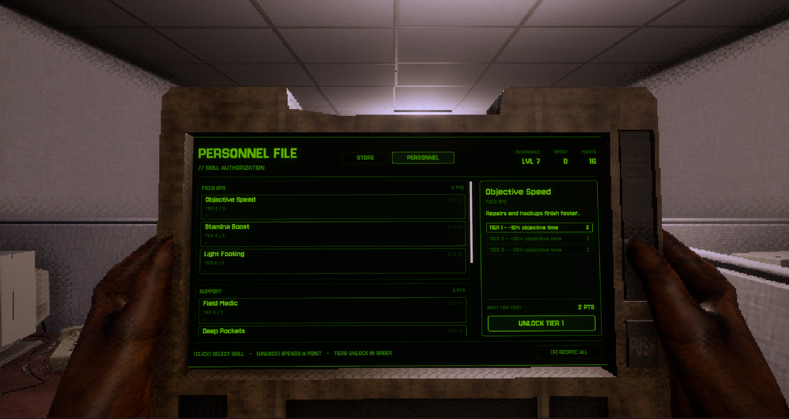 Company tablet showing the personnel skill screen